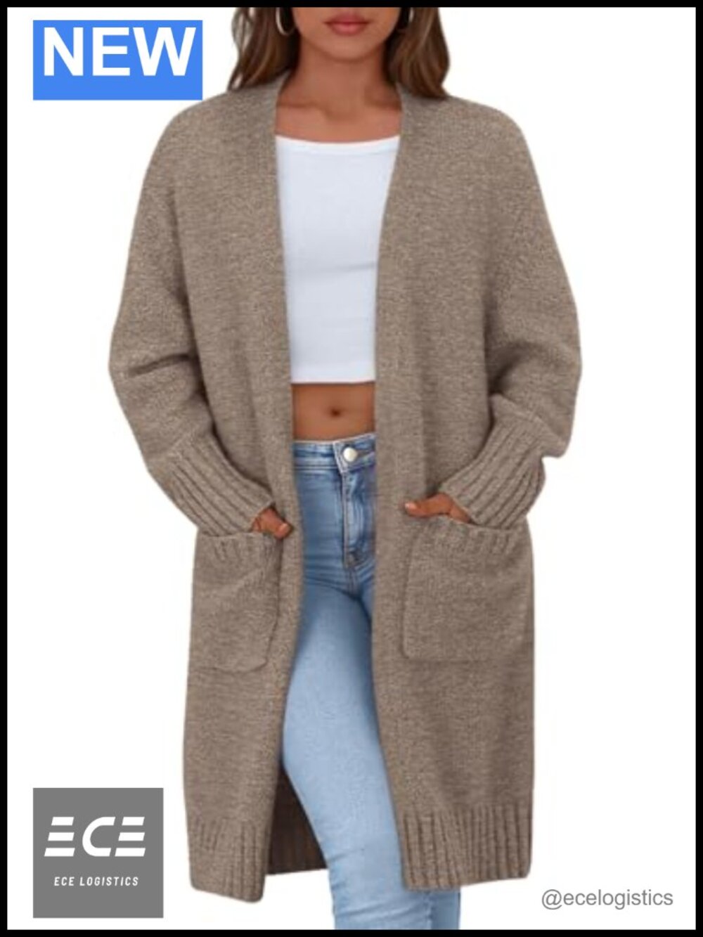 Open Front Oversized Cardigan Knee-Length Loose Knit Sweater Coat
